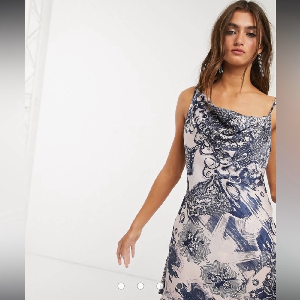 Topshop One Shoulder Dress in Blue and White